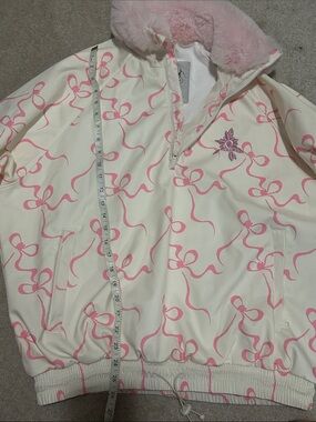 Kids Cream & Pink Bow-Print Pullover Jacket